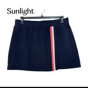 T By Talbots Womens Navy Tech Pique Wrap Skort Coral & White Stripe SZ Large